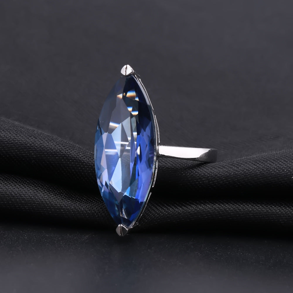 Marquise Gemstone Sapphire Crystal Ring High-End Fashion s925Sterling Silver Inlaid Gemstone Ring