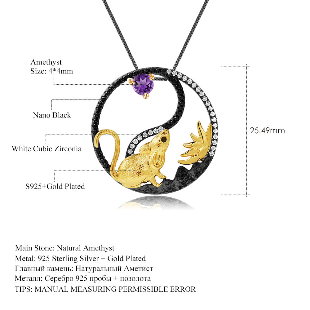 Designer Chinese Style Element Pendant The Zodiac Series: Rat925Silver Natural Gemstone Necklace Pendant
