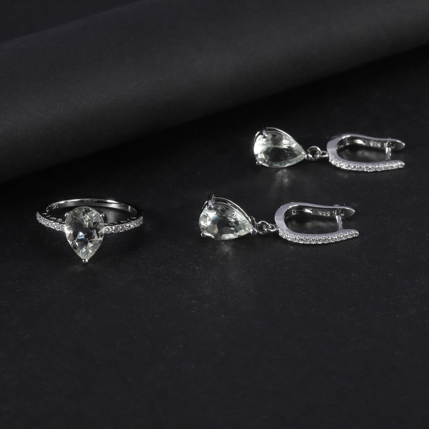 Fashionable Light Luxury Natural Gemstone Earrings High-end Feel s925Sterling Silver Inlaid Natural Green Amethyst Earrings