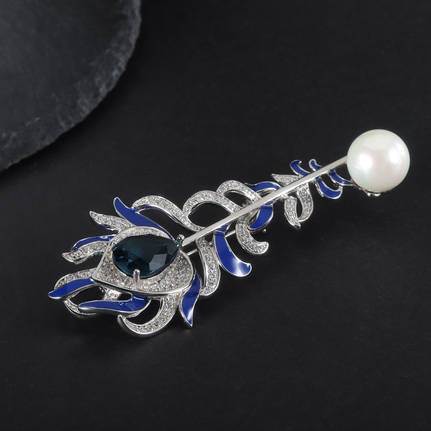 New Style Personality High-End Enamel Designer Brooch Vintage Luxury S925Sterling Silver Gemstone Shell Pearl Brooch