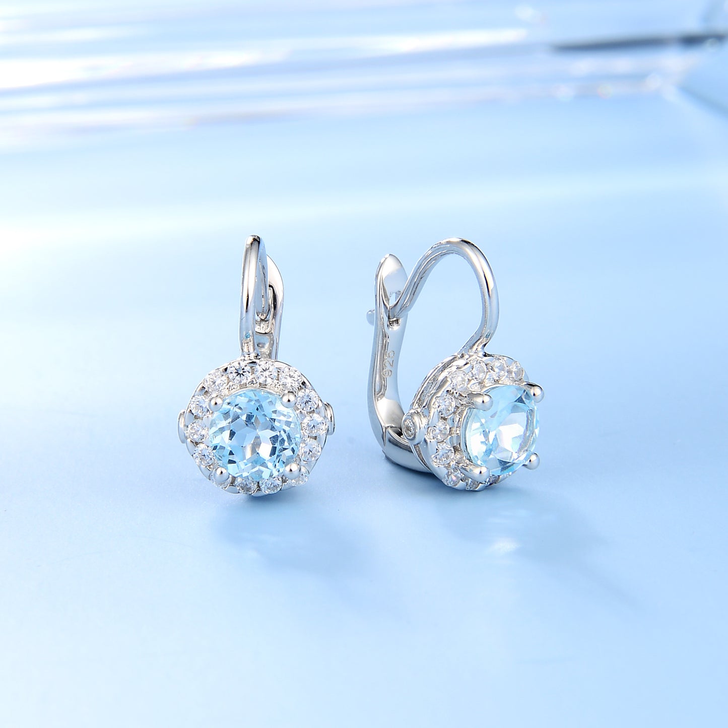 Factory Direct Supply Natural Stone Earrings Vintage s925Sterling Silver Inlaid Sapphire Topaz Earrings