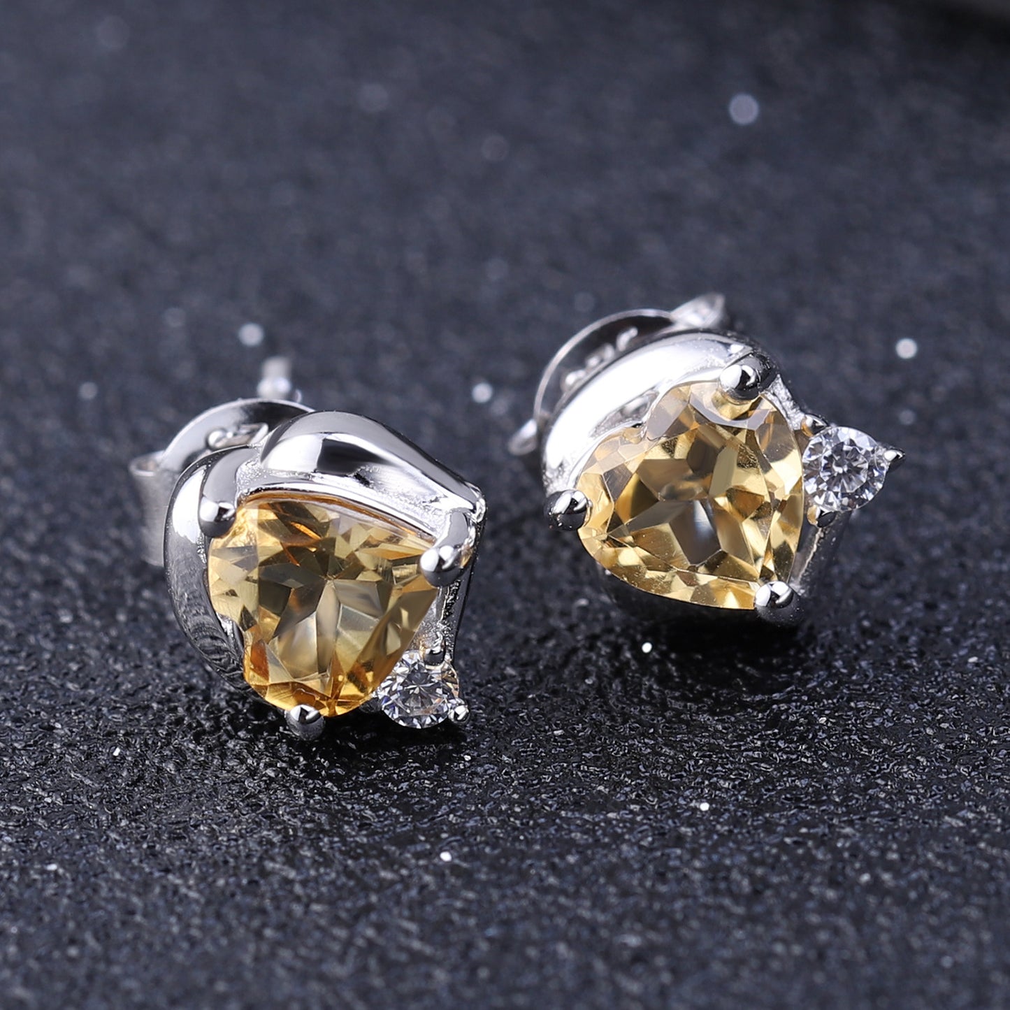 Natural Citrine Heart-Shaped Earrings Fashionable and Simple Style with Elegant Charm s925Silver Inlaid Natural Gemstone Earrings