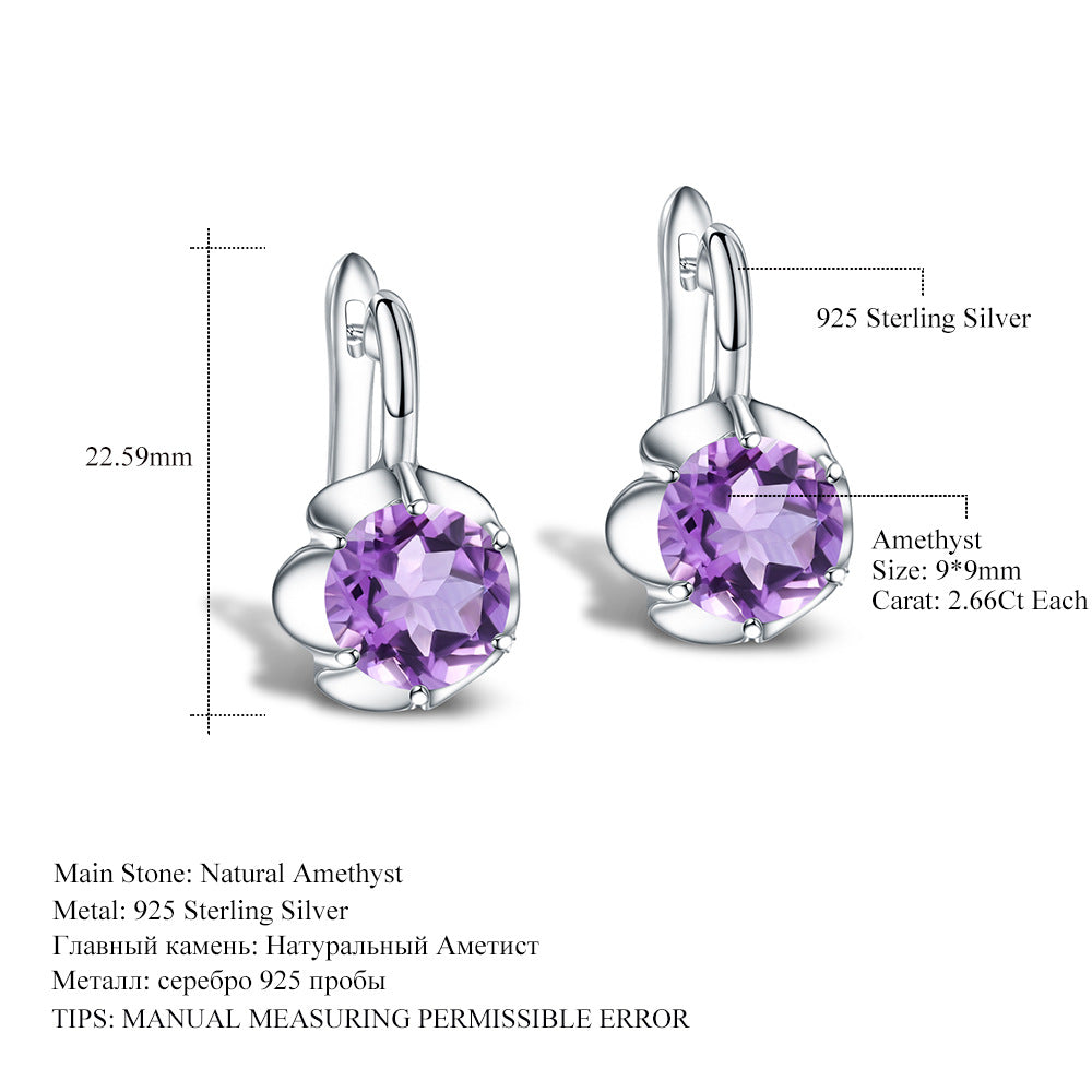 Fashionable Simple Natural Yellow Amethyst Earrings Vintage s925Silver Inlaid Topaz Gemstone Earrings