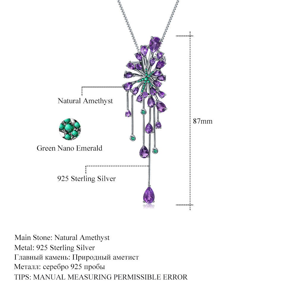 Designer Natural Amethyst Necklace Starry Sky Brilliance High-end Jewelry s925Silver Brooch Pendant