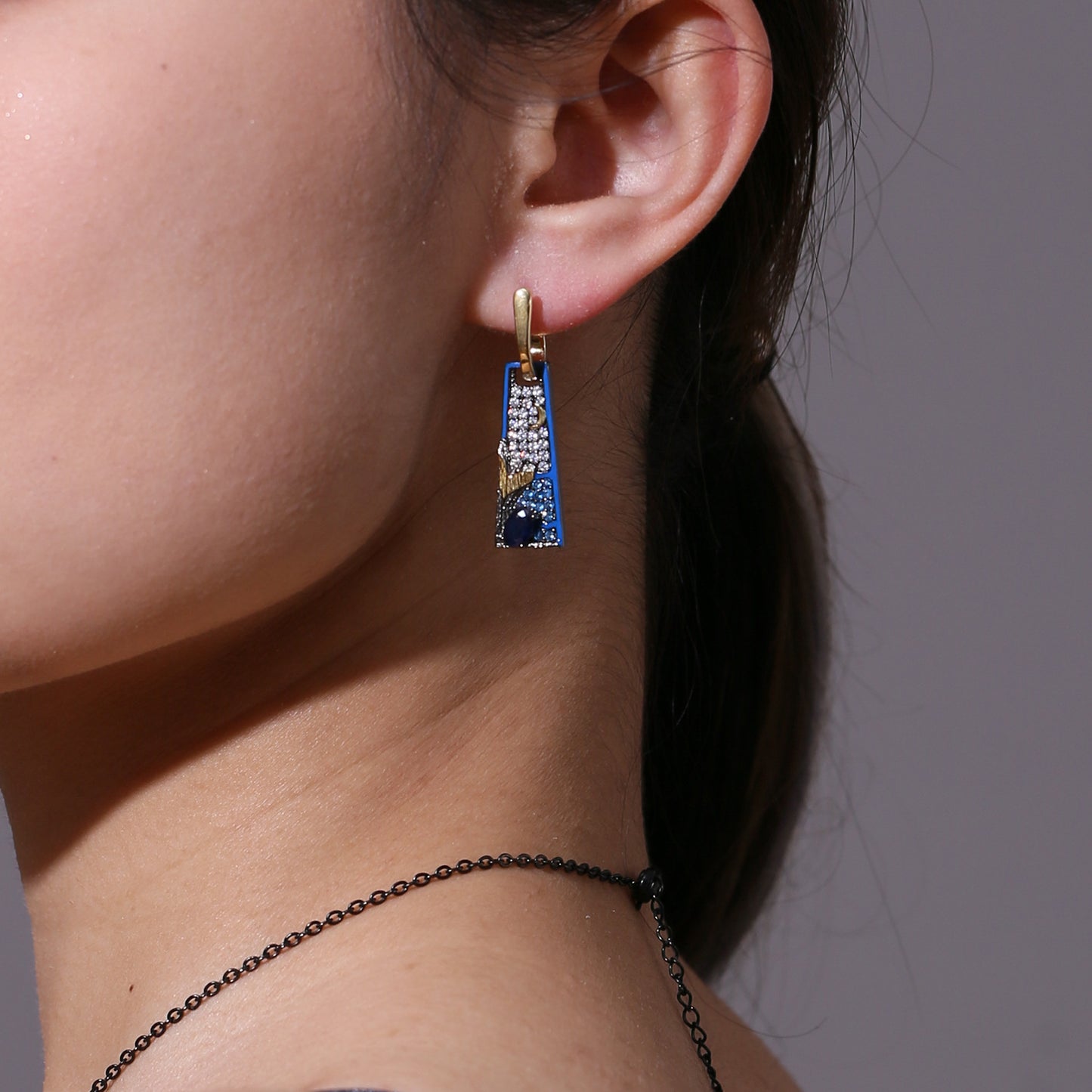 s925Sterling Silver Sapphire Natural Topaz Earrings Niche Square Drop Earrings Original Design Sense Gemstone Earrings for Women