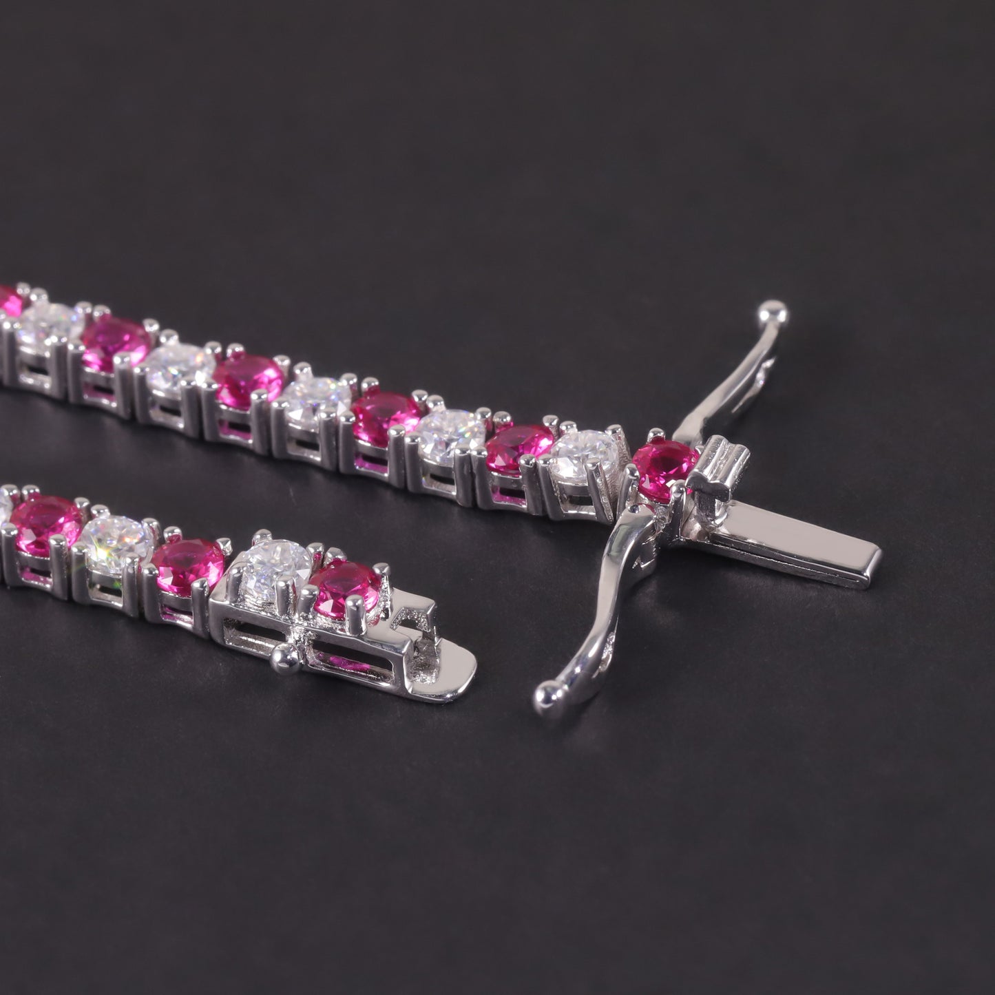 Fashion Moissanite Bracelet3/4/5mm Tennis chain two-color s925Sterling Silver Inlaid Cultivated Ruby Bracelet Personality