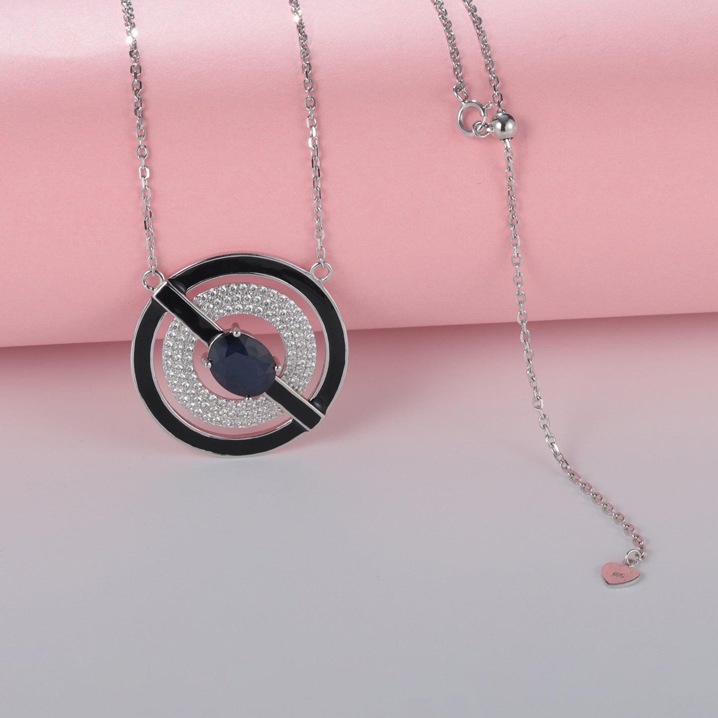 Designer Natural Topaz Enamel Pendant Unique Circular Design925Silver Color Gemstone Necklace Pendant