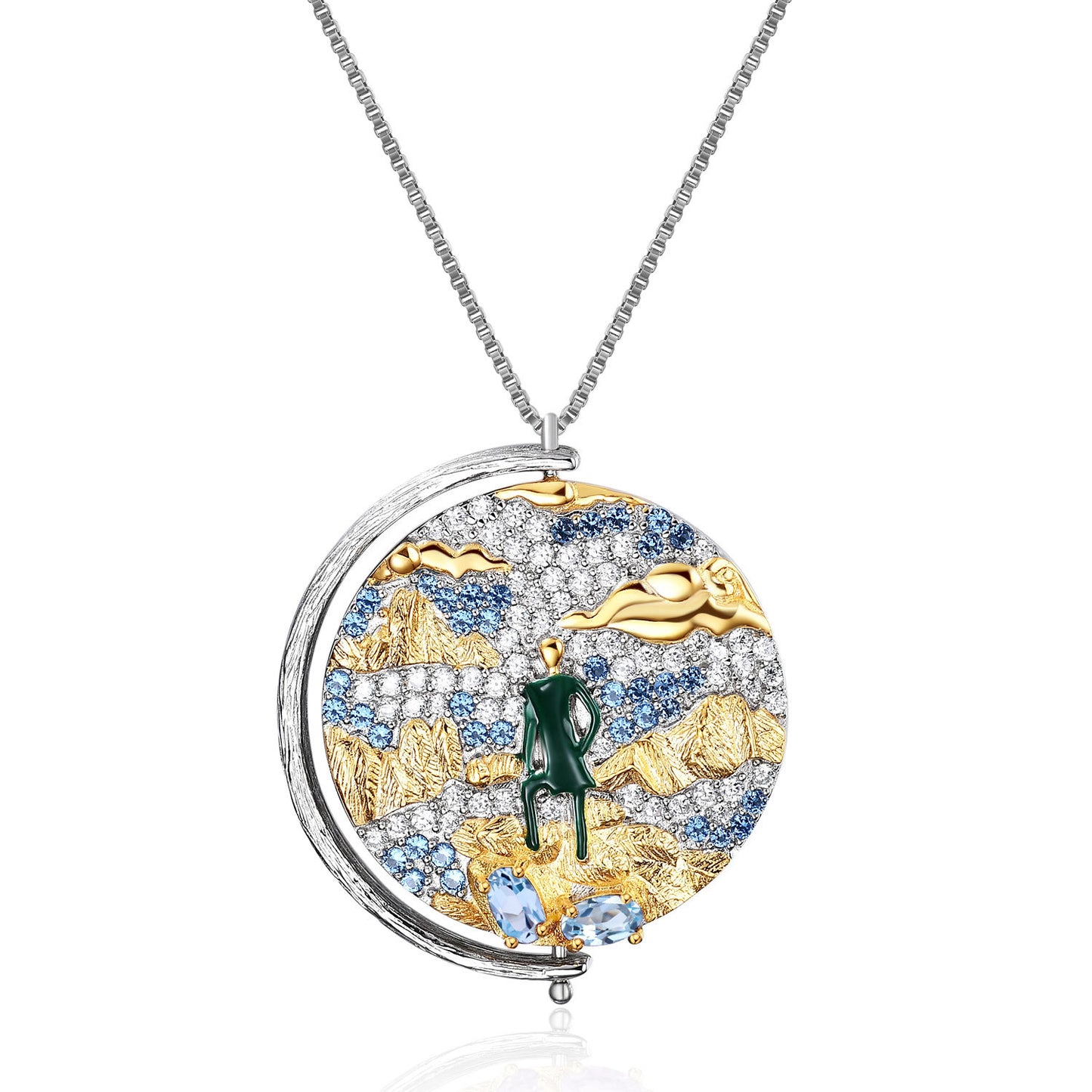 Italian Craft Abstract Pattern Vintage Jewelry Designer Necklace s925Silver Inlaid Gemstone Necklace Pendant