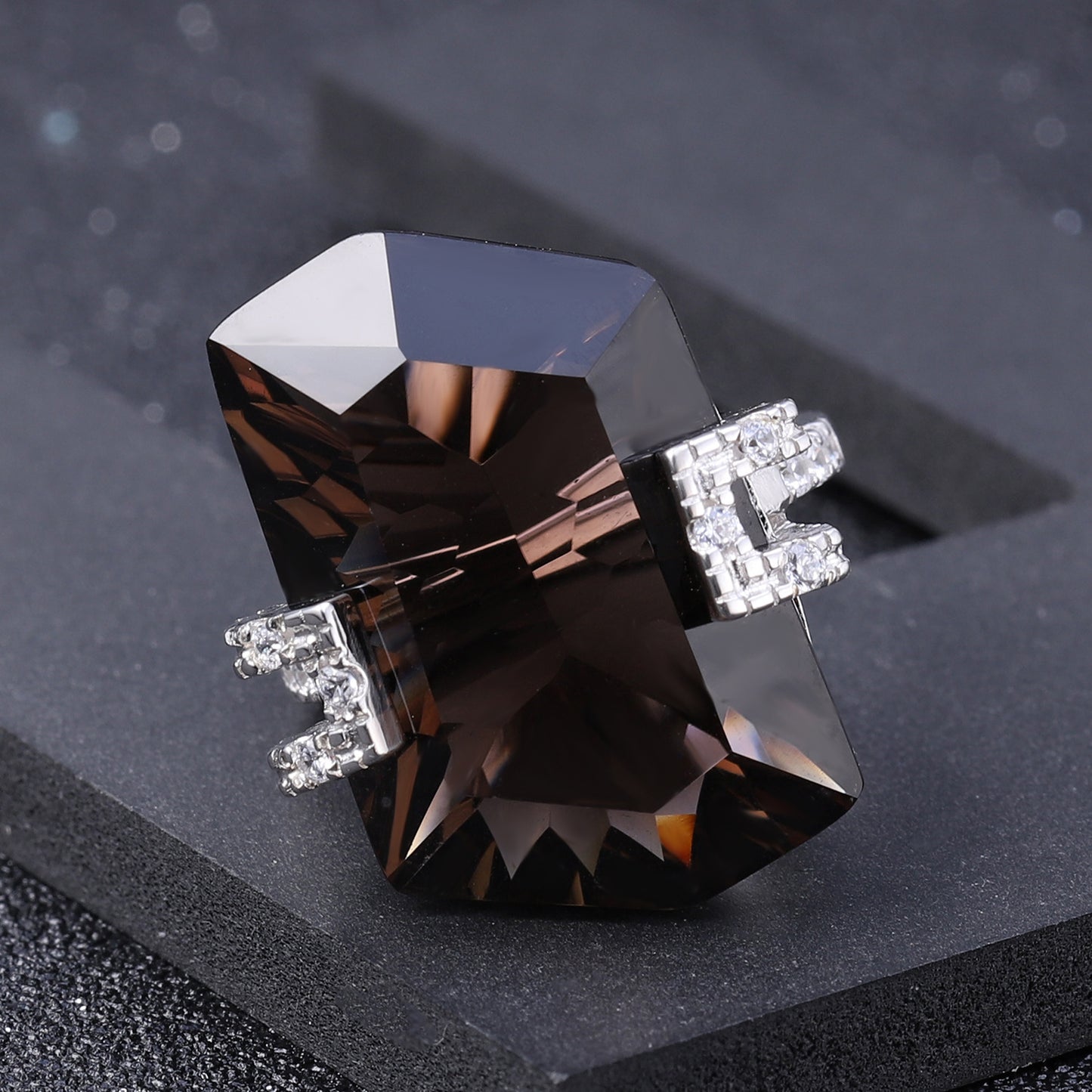 Luxurious High-End Natural Citrine Ring Fashionable Design925Silver Irregular Large Carat Natural Gemstone Ring