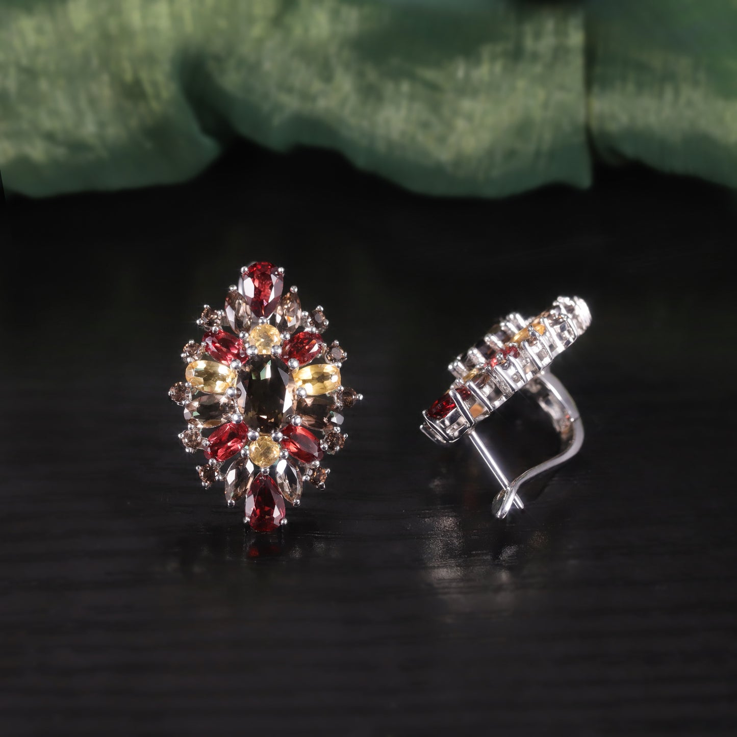 Luxurious Gemstone Ring Earrings s925Sterling Silver Inlaid Natural Garnet Crystal Colorful Jewelry Set