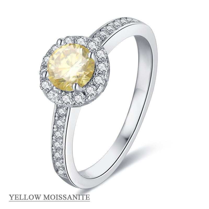 Popular Rings s925Sterling Silver Inlaid with Colorful Moissanite0.5Carat Round Wedding Ring