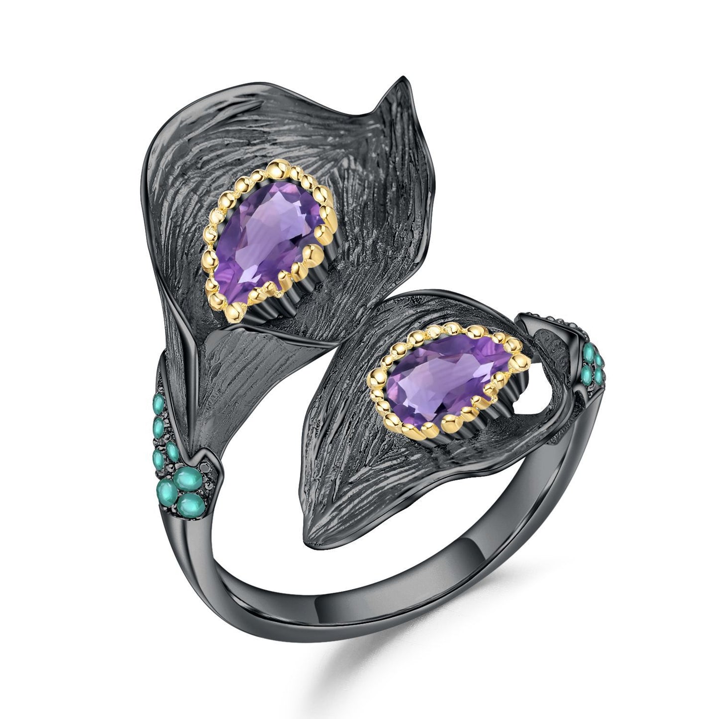 Italian Craft Jewelry Designer Open Ring Retro Natural Style s925Silver Natural Colored Gems Ring