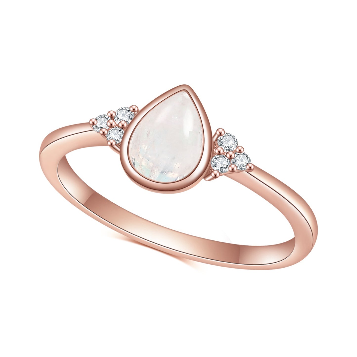 S925Sterling Silver Inlaid Natural Moonstone Ring Fashionable Light Luxury High-end Rose Gold Gemstone Ring