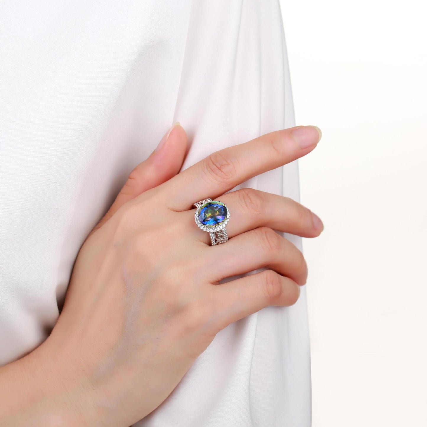 Luxurious Design s925Silver Inlaid Natural Topaz Ring High-end Jewelry Natural Gemstone Ring