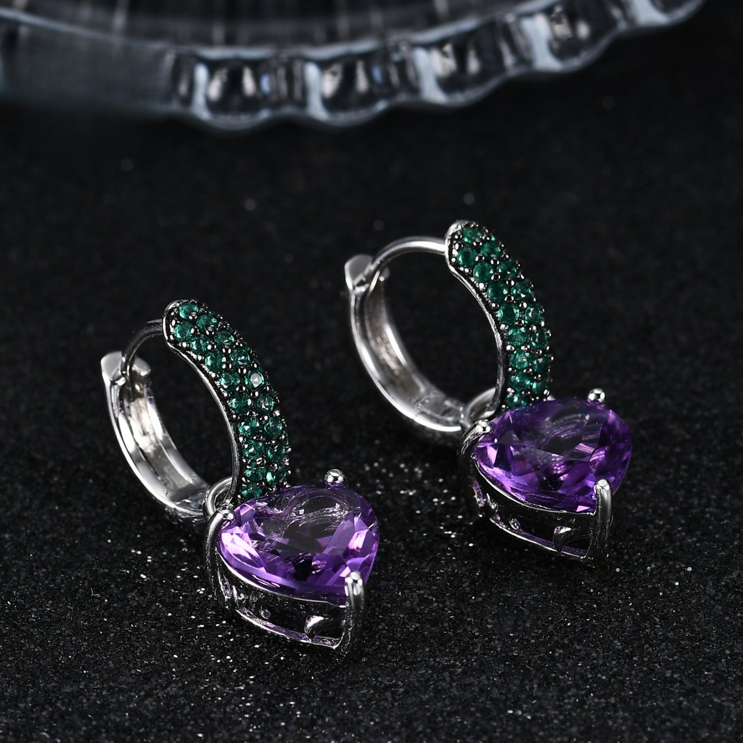 Thorn Bud Design Heart Gemstone Earrings s925Sterling Silver Inlaid Natural Gemstone Amethyst Stud Earrings