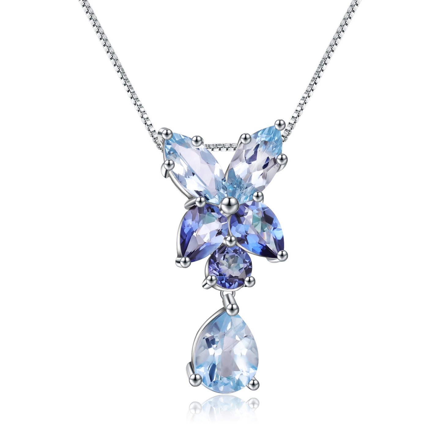 s925Silver Natural Topaz Necklace Fashionable Luxurious High-End Pure Silver Inlaid Natural Gemstone Necklace Pendant