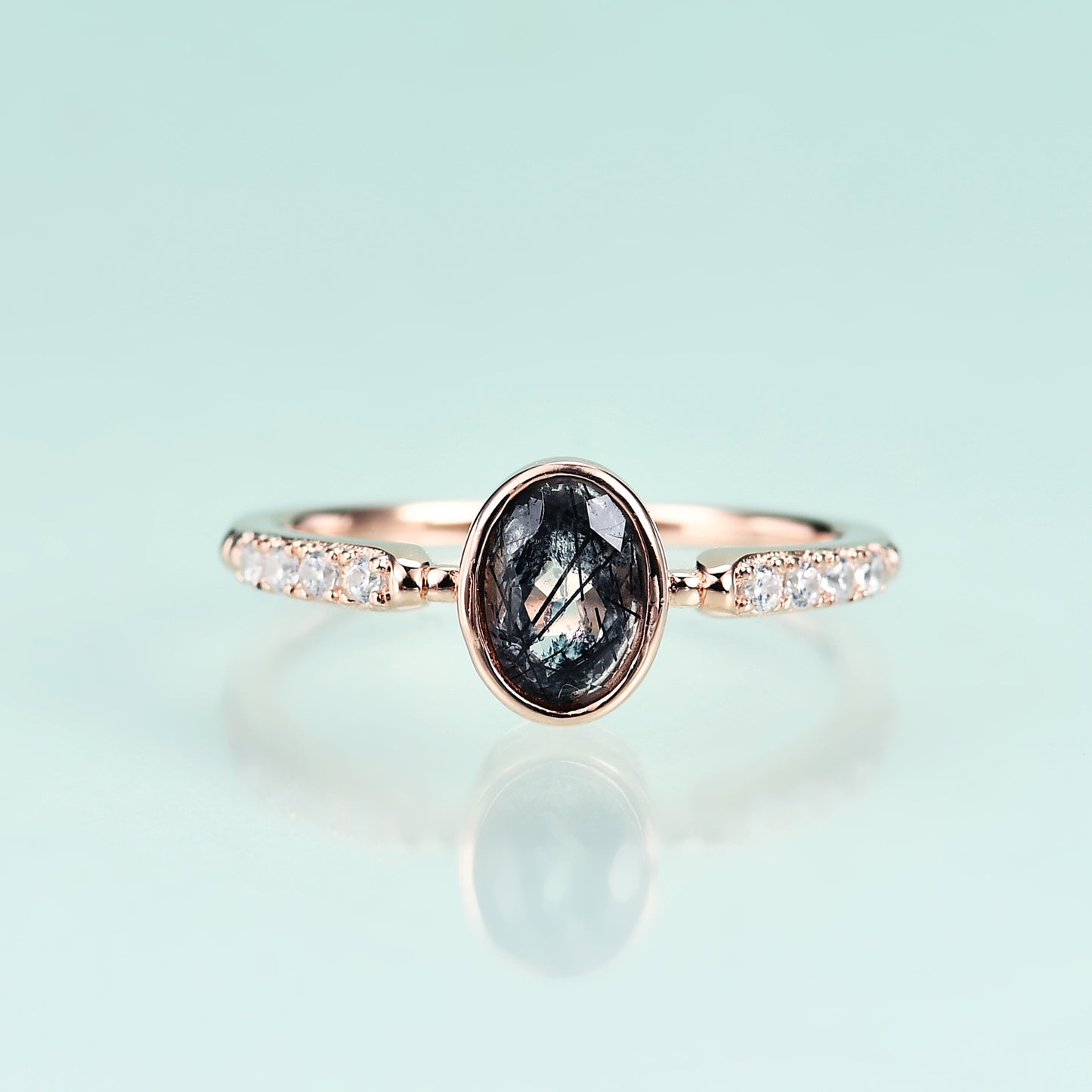 Jewelry S925Sterling Silver Inlaid Natural Black Hair Crystal Ring Fashionable and Elegant Light Luxury Rose Gold Ring