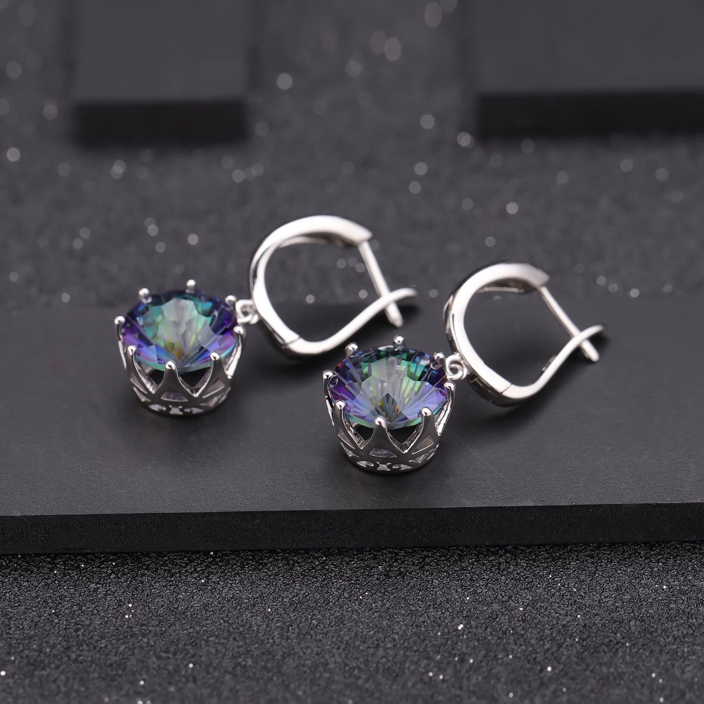 In Stock Fashion Simple Temperament Eardrops Popular s925Silver Inlaid Colorful Gemstone Crystal Earrings Jewelry