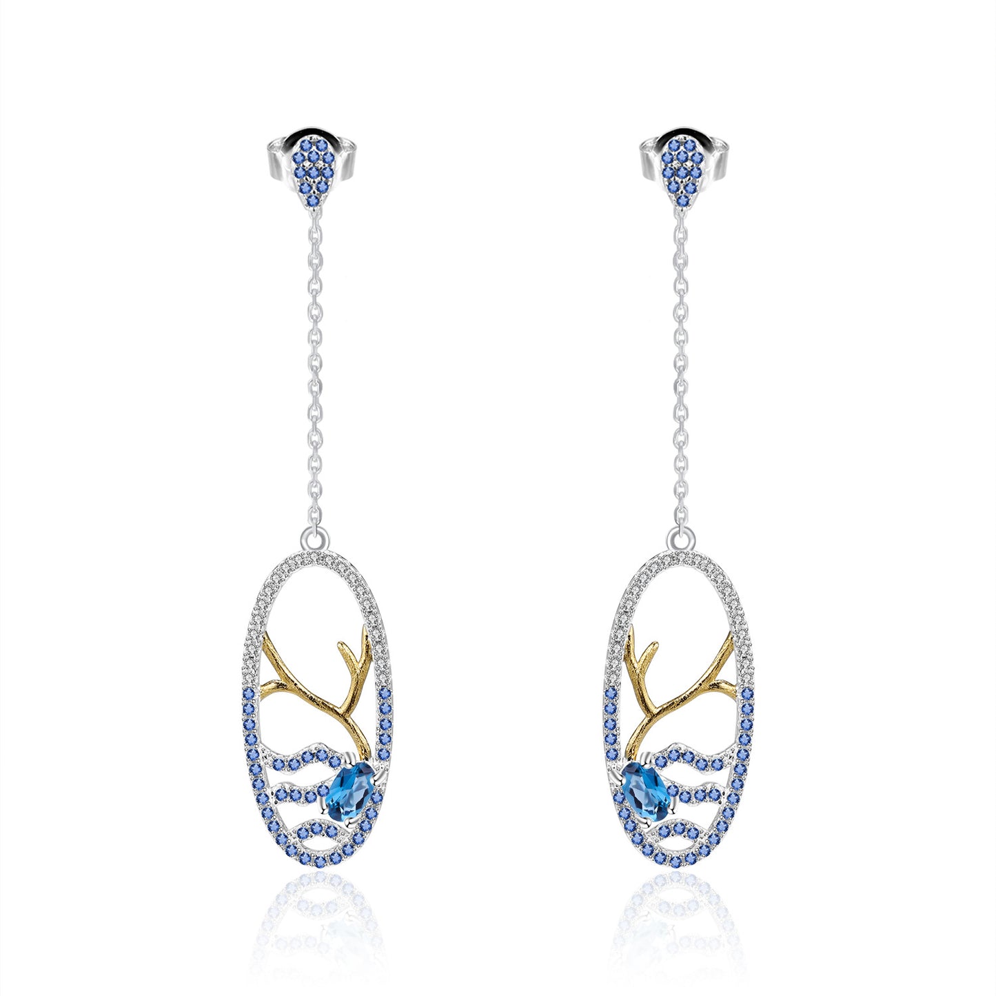 Designer High-End Long Earrings Classic of Mountains and Seas Series s925Sterling Silver Natural Topaz Sapphire Stud Earrings
