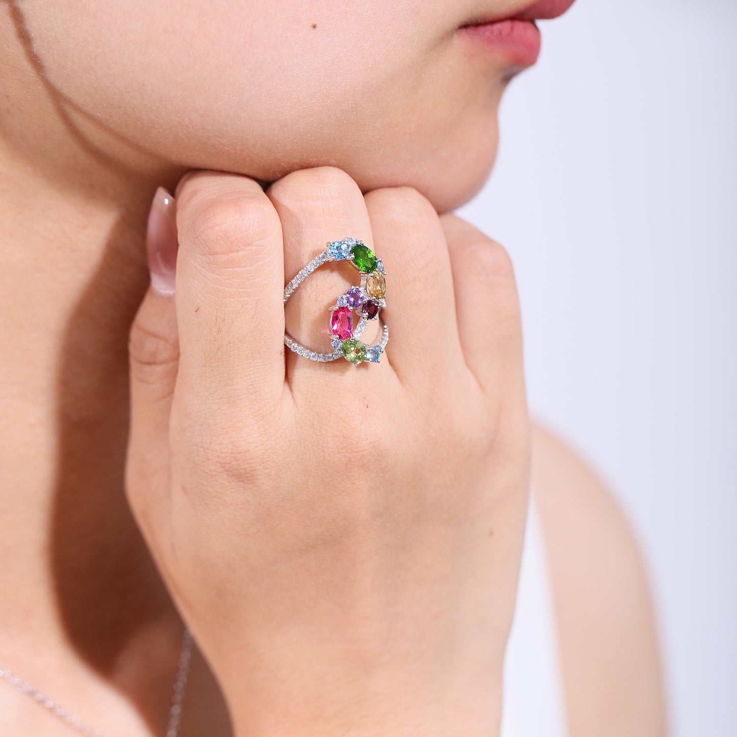 New Original Design Natural Colorful Gemstone Ring for Men and Women, Niche Irregular S925Sterling Silver Topaz Ring