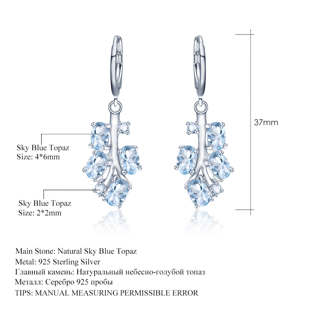 Natural Colored Gems Topaz Stud Earrings Fashion s925Sterling Silver Inlaid Sapphire Crystal Earrings Earrings New