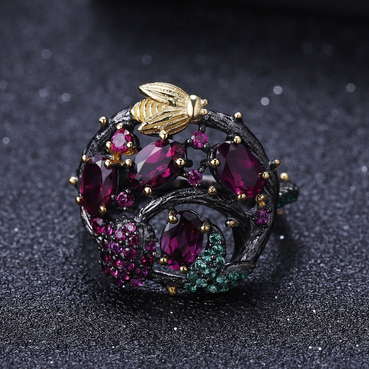 Secret Garden Designer Model Gemstone Ring Natural Wind Flower Design s925Sterling Silver Natural Rose Ring