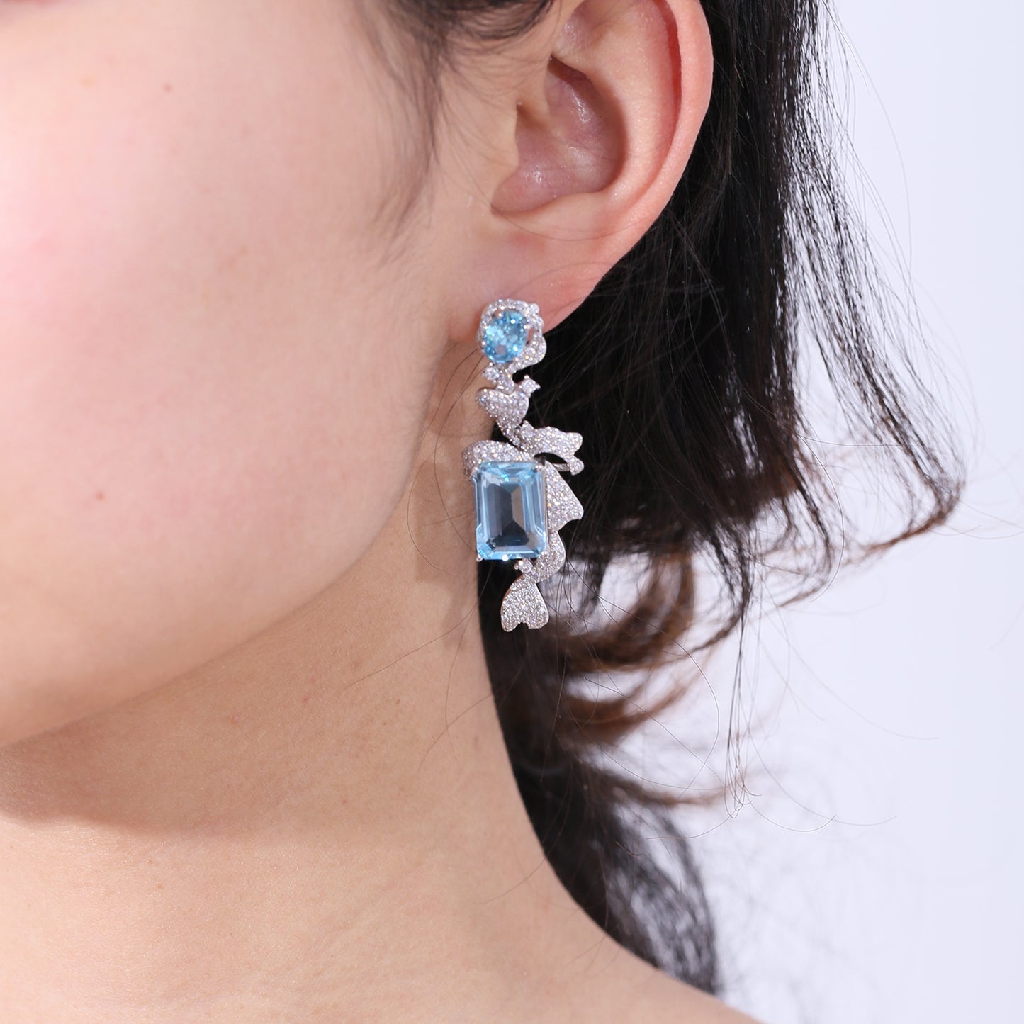 Unique Design Natural Topaz Earrings s925Sterling Silver Inlaid Purple Yellow Pink Crystal Large Carat Gemstone Earrings