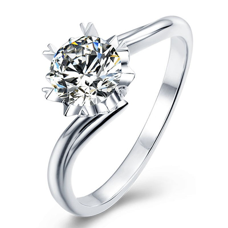 Twist Arm Classic Snowflake Moissanite Ring for Women Korean Fashion s925Silver Inlay1Carat D Colorful Moissanite Ring