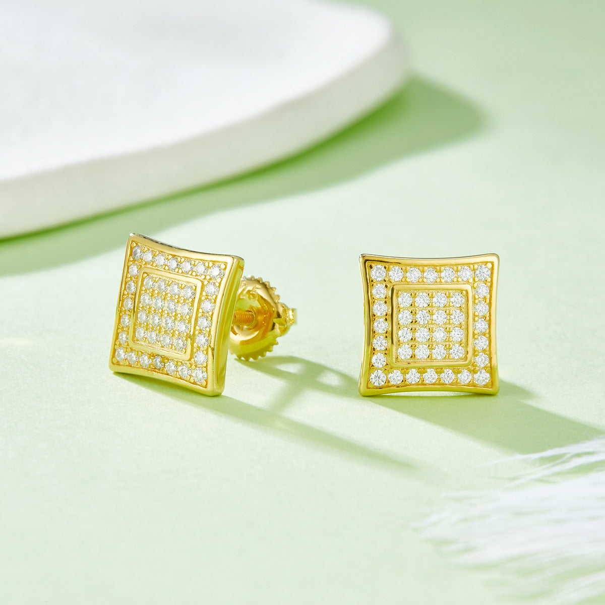 Unique Full Diamond Stud Earrings s925Silver Inlaid Moissanite Stud Earrings Unisex Fashion Export Square Stud Earrings Trendy