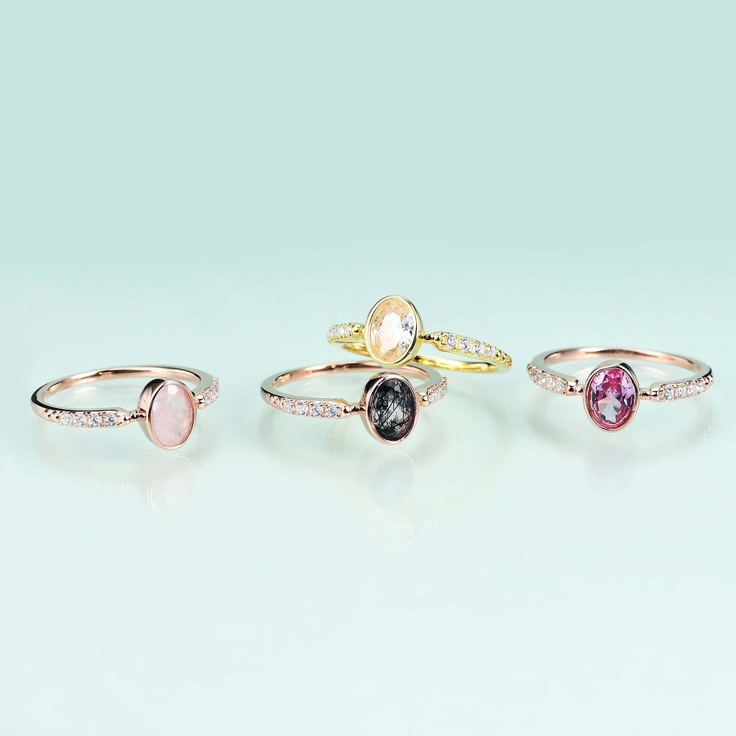 Jewelry S925Sterling Silver Inlaid Natural Black Hair Crystal Ring Fashionable and Elegant Light Luxury Rose Gold Ring