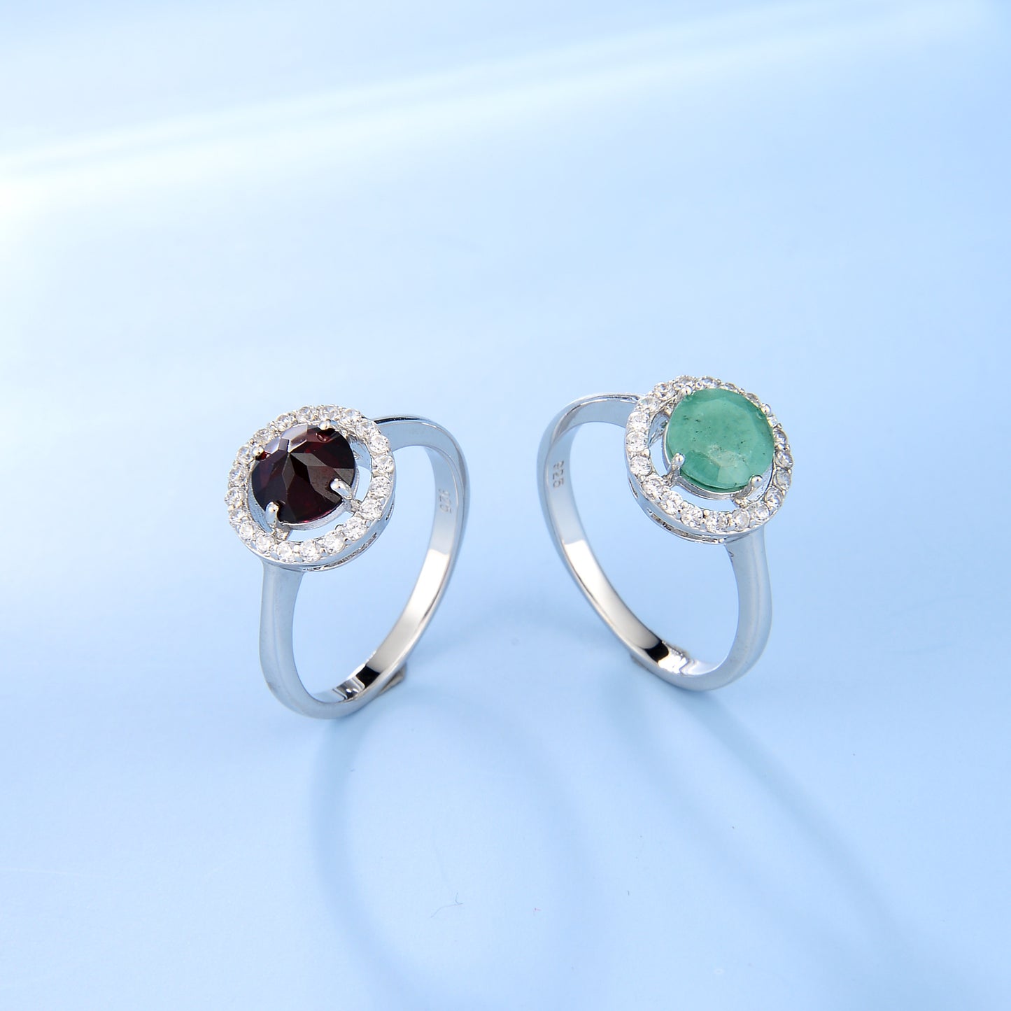 Classic Retro Natural Green Chalcedony Ring for Women Export s925Sterling Silver Inlaid Garnet Ring