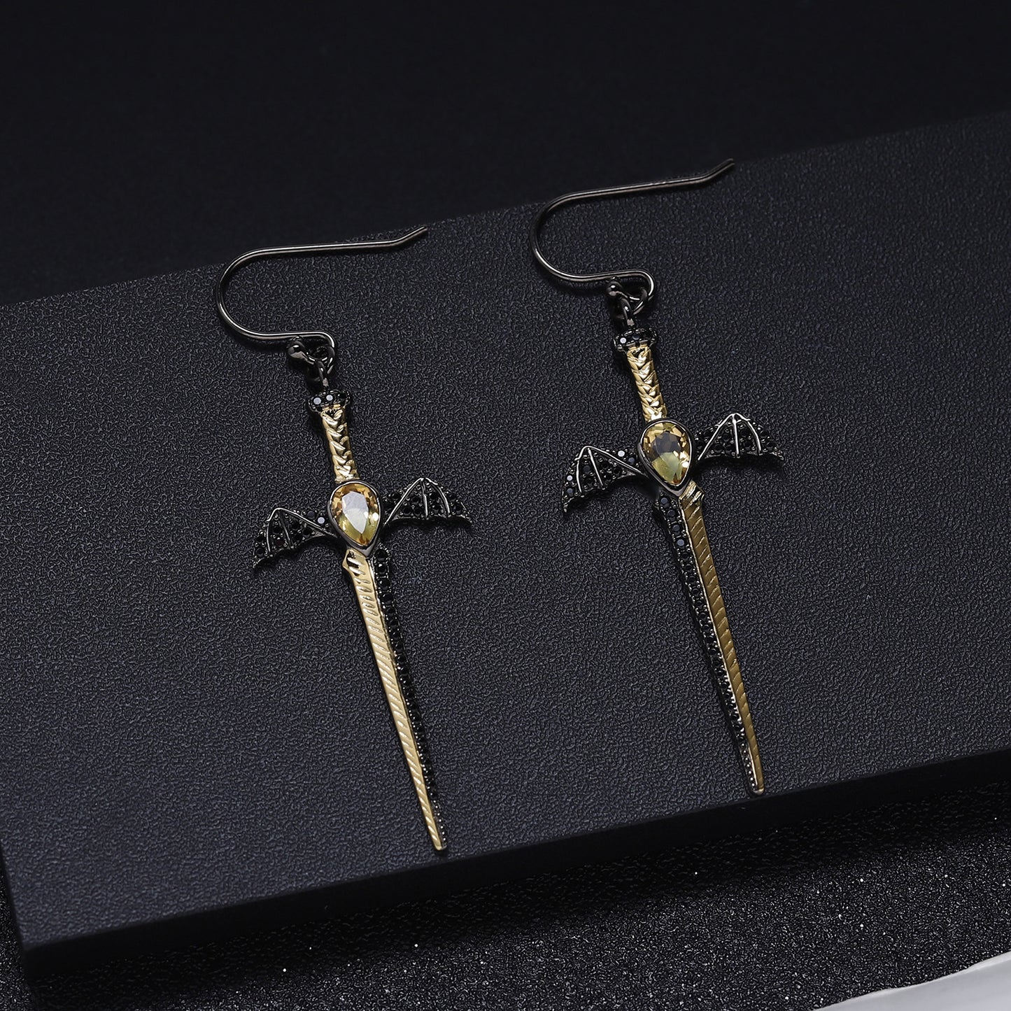 Dark Series Designer High-End Earrings Gothic Style Dagger Design925Silver Natural Gemstone Earrings