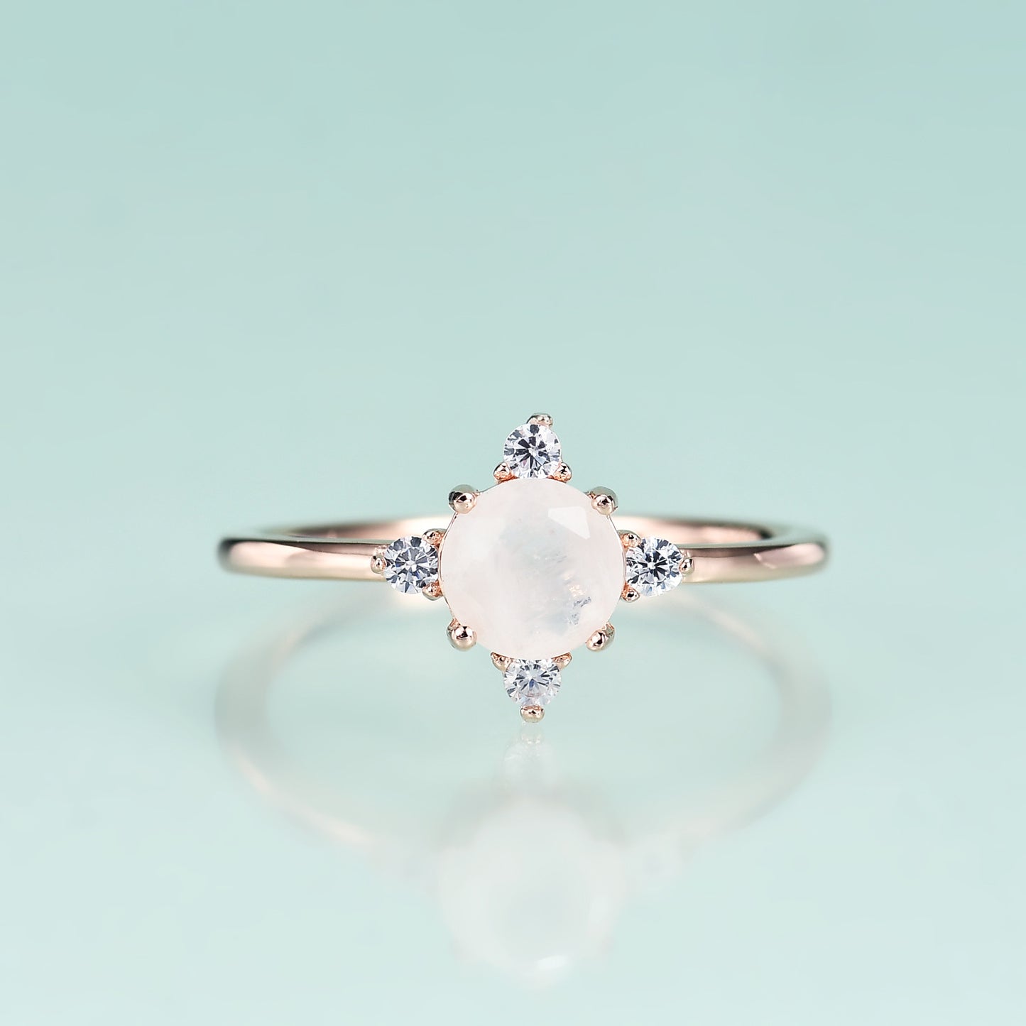 Jewelry S925Sterling Silver Inlaid Natural Moonstone Ring Fashionable Minimalist Luxury Rose Gold Ring