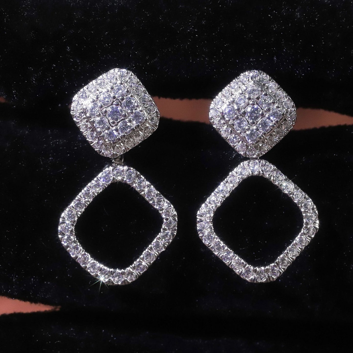 Chanel Style Rhombus Square Crystal Earrings9/10/14/18k Gold Multiple Wearing Styles Stacked Cultivated Diamond Stud Earrings