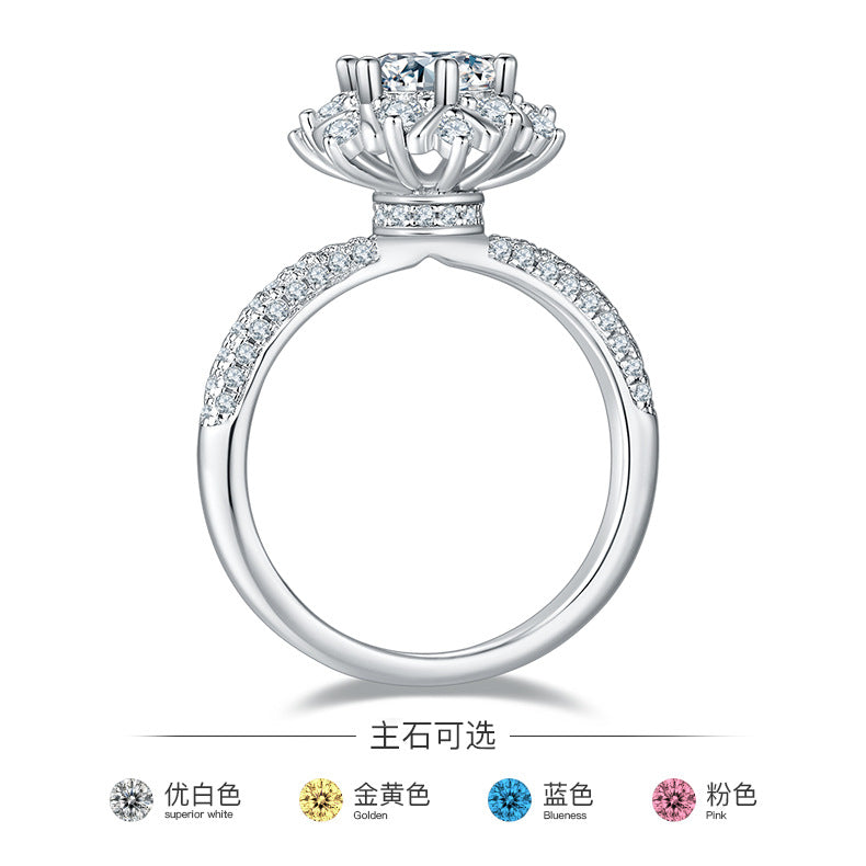 Luxurious Snowflake Moissanite Ring s925Sterling Silver Inlaid1Carat Moissanite Wedding Ring Round Ring for Women