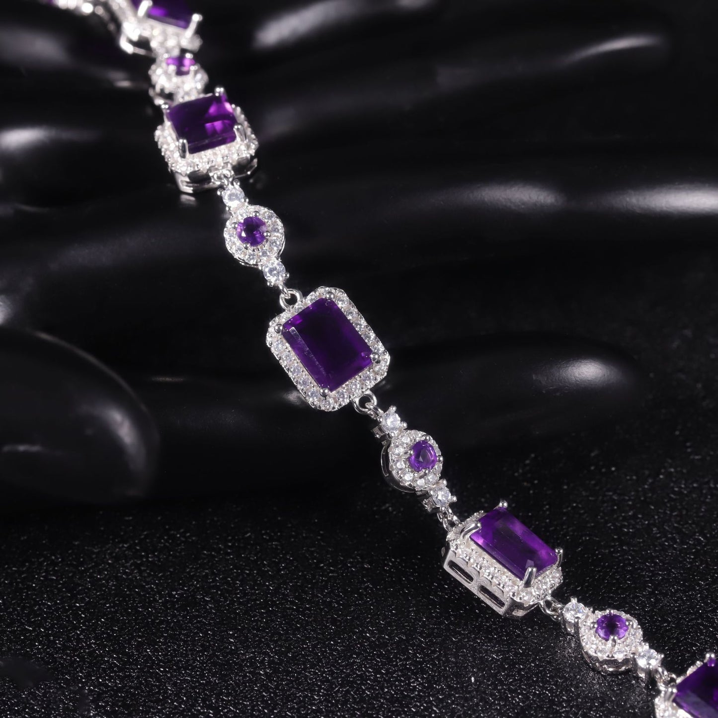 Design Sense Luxurious Natural Amethyst Bracelet1.9Unique Personality s925Sterling Silver Gemstone Bracelet