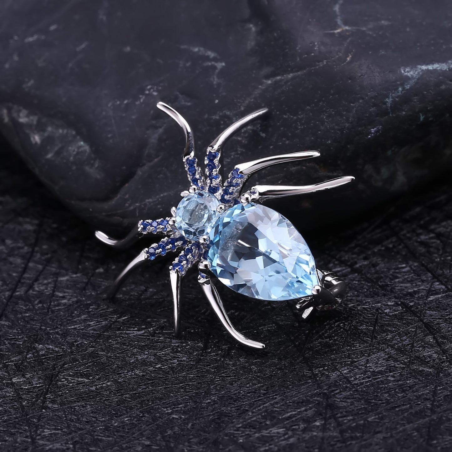 Insect Series Designer High-end Brooch Spider Design s925Sterling Silver Natural Gemstone Topaz Brooch
