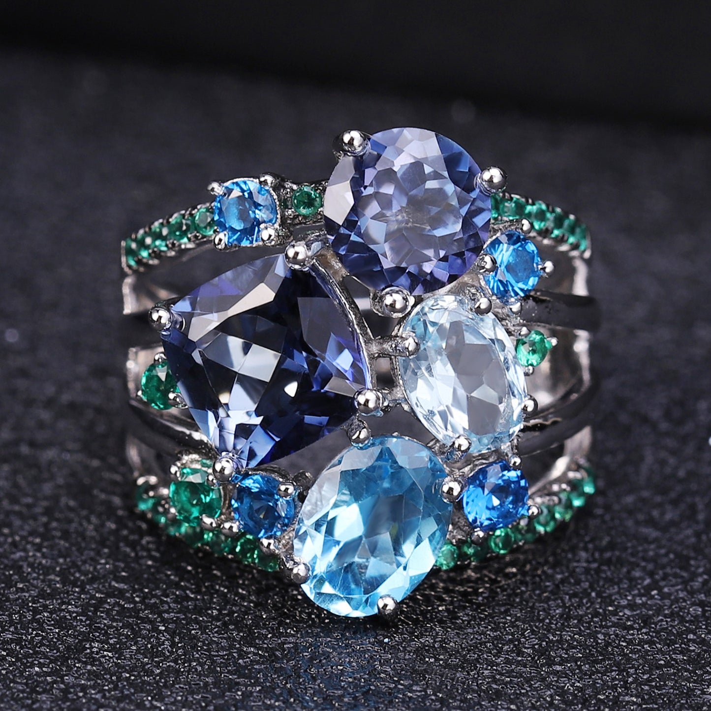 Designer Luxury Style Colorful Gemstone Ring Elegant Banquet Matching s925Sterling Silver Inlaid Gemstone Ring