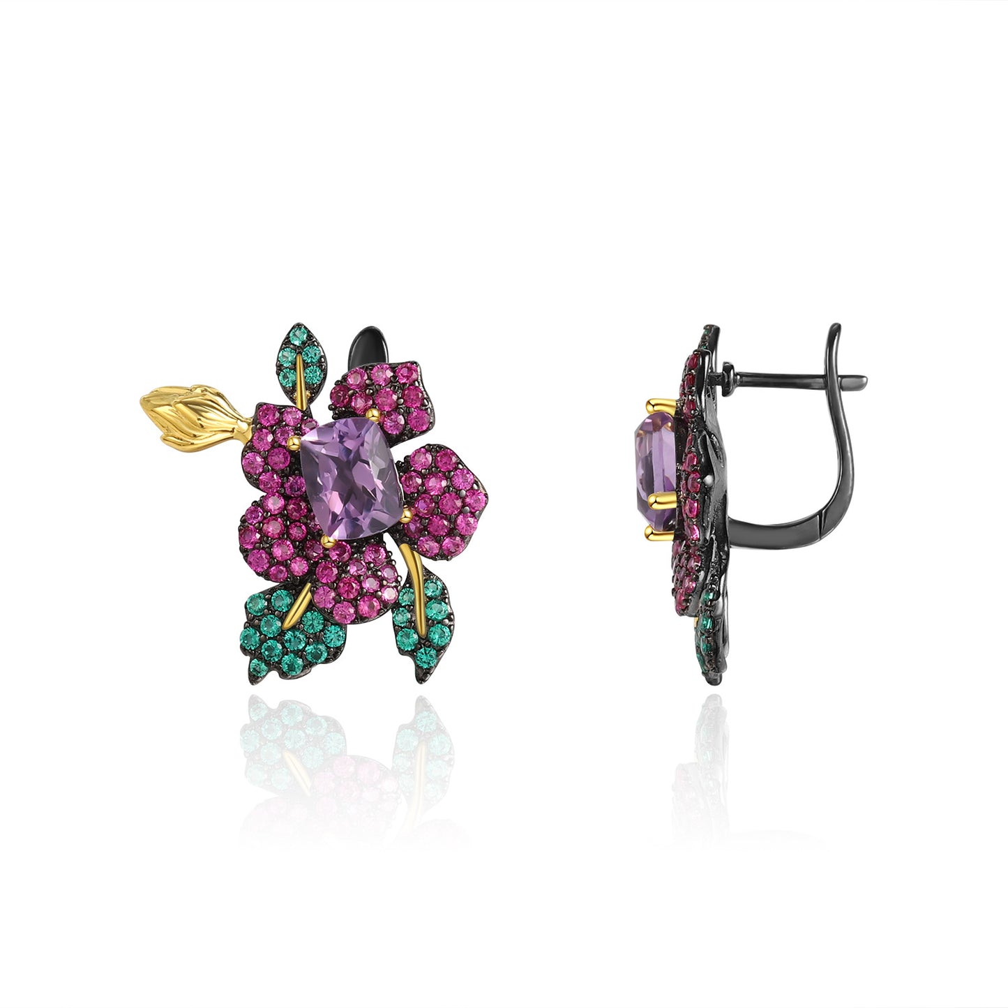 Secret Garden Series Designer High-End Jewelry Set 925Silver Natural Amethyst Ring Earrings Pendant