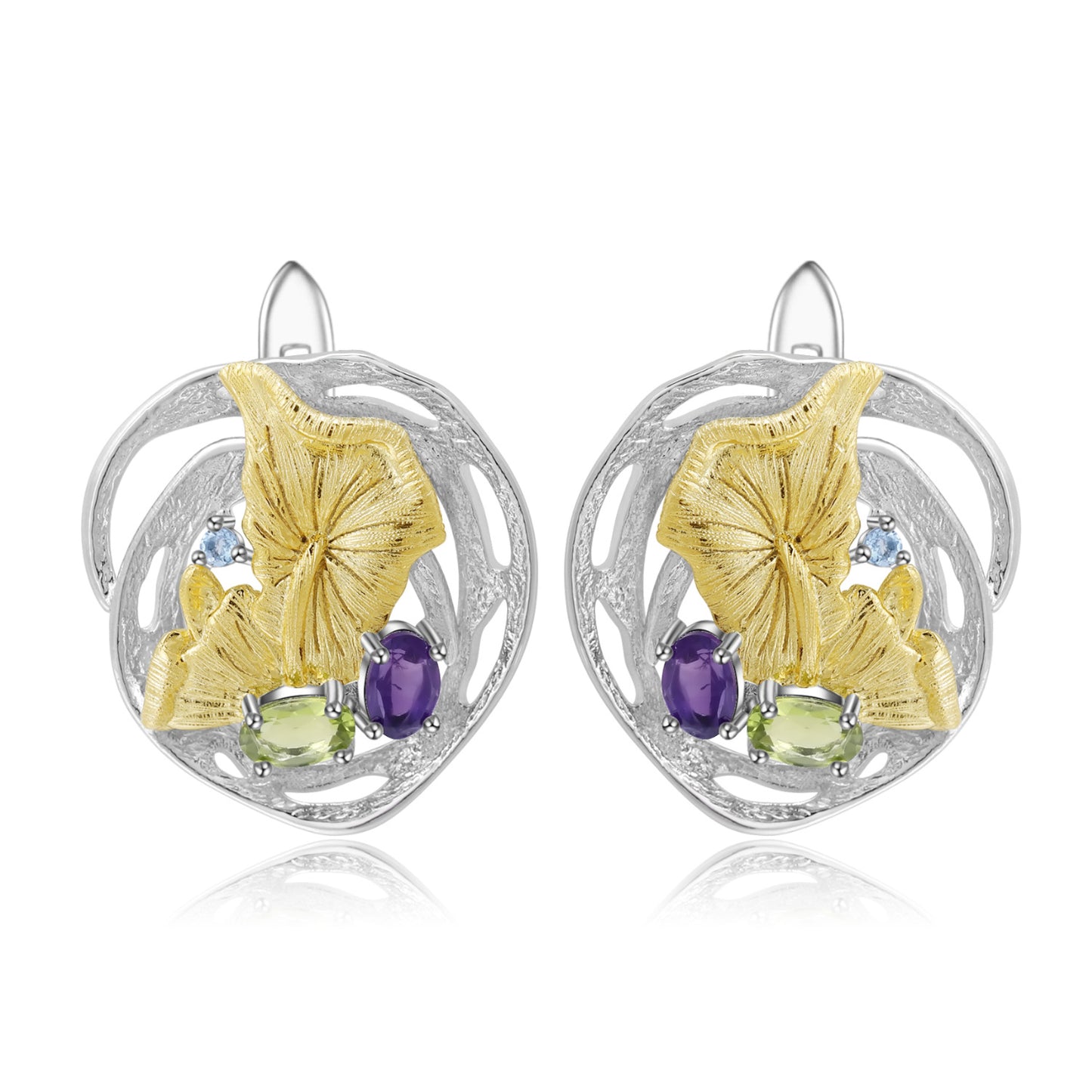 Designer High-End Gemstone Earrings Natural Style Design s925Sterling Silver Natural Gemstone Stud Earrings