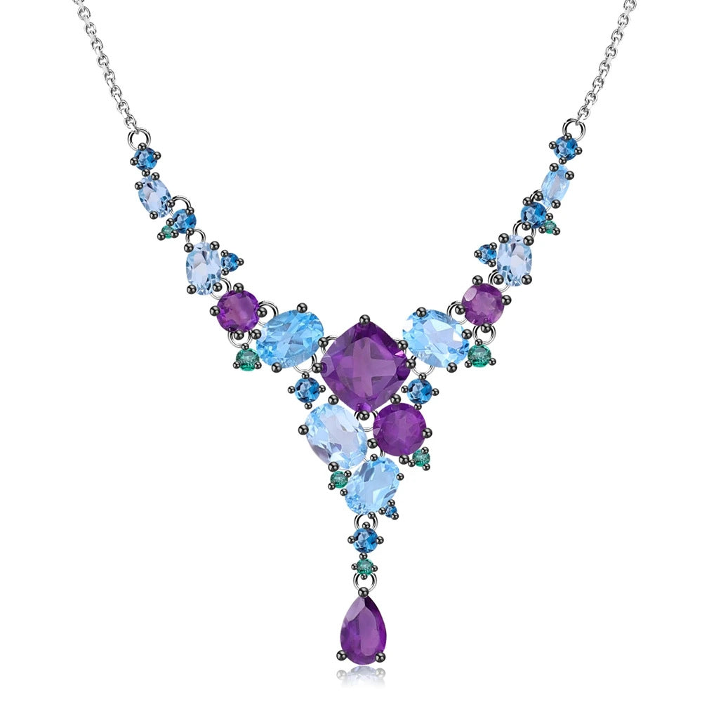 Designer Banquet Luxury Gemstone Necklace Unique Jewelry s925Sterling Silver Natural Gemstone Necklace Pendant