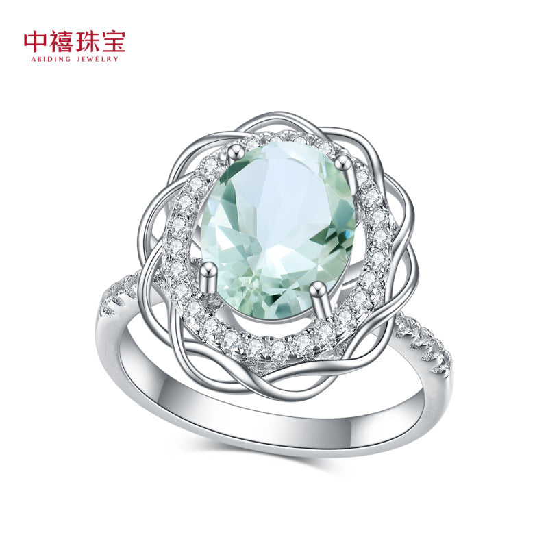 s925Sterling Silver Natural Green Amethyst Ring Design Sense Fashionable Elegant Luxurious Cluster Inlaid Natural Gemstone Ring