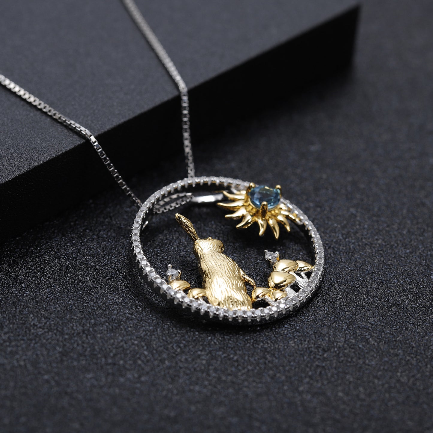 Designer Chinese Style Element Pendant Twelve Zodiac Series Jade Rabbit 925Silver Natural Gemstone Necklace Pendant