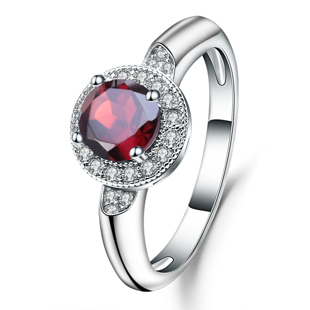 Natural Garnet Ring for Women In-stock Direct Supply Light Luxury Fashion s925Sterling Silver Inlaid Natural Gemstone Ring