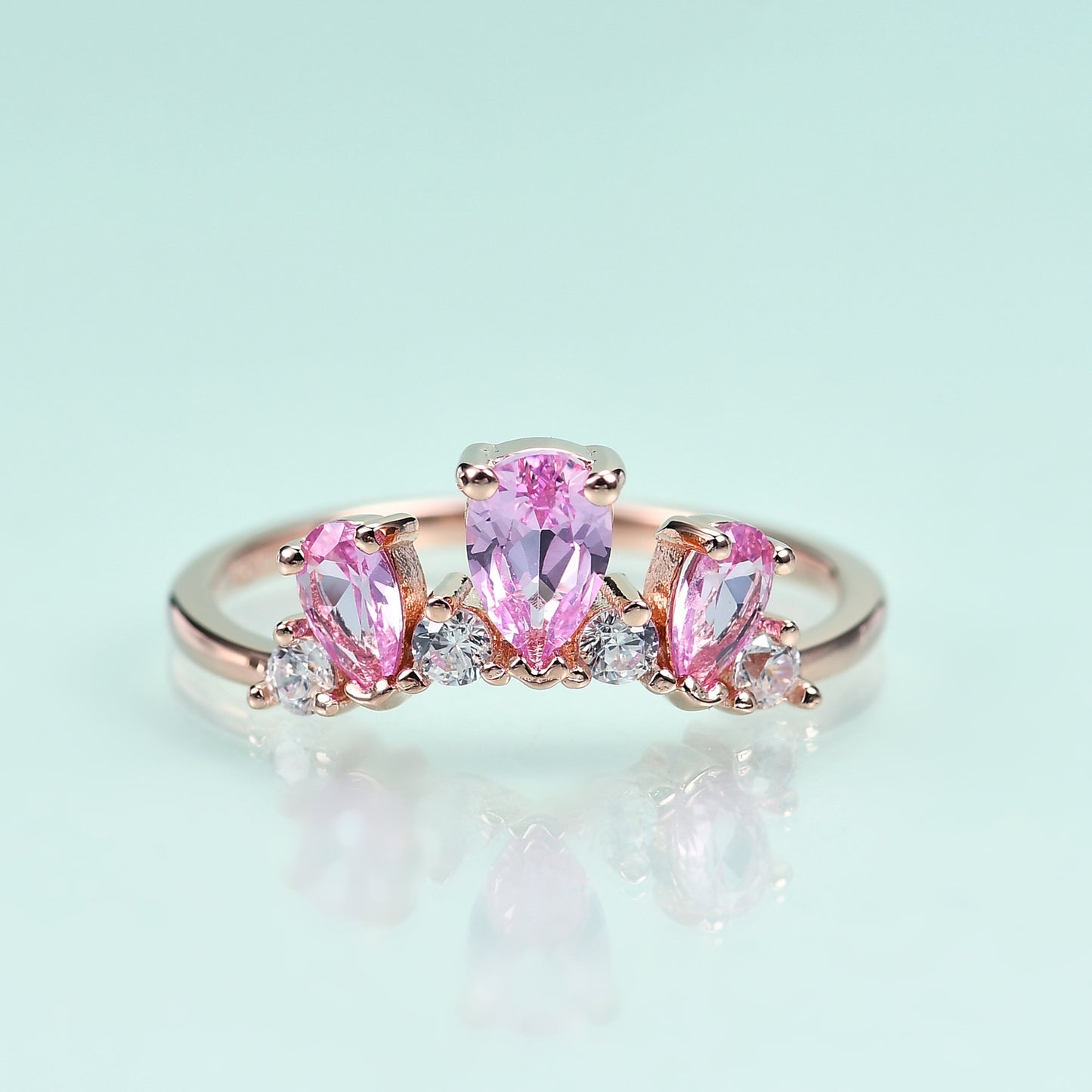S925Sterling Silver Inlaid Pink Corundum Ring Fashionable Fresh Style Light Luxury Colorful Gemstone Rose Gold Ring