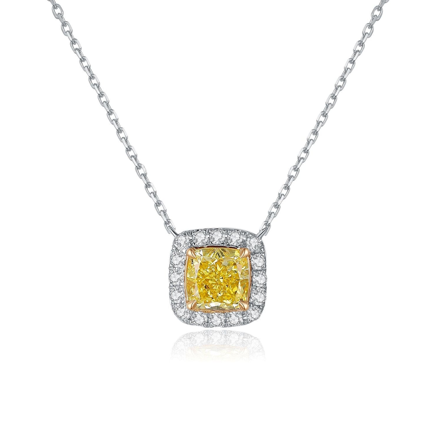 Classic and Simple14k Gold Necklace with Cultivated Diamonds0.75Carat Clavicle Chain Square Yellow Diamond k Gold necklace