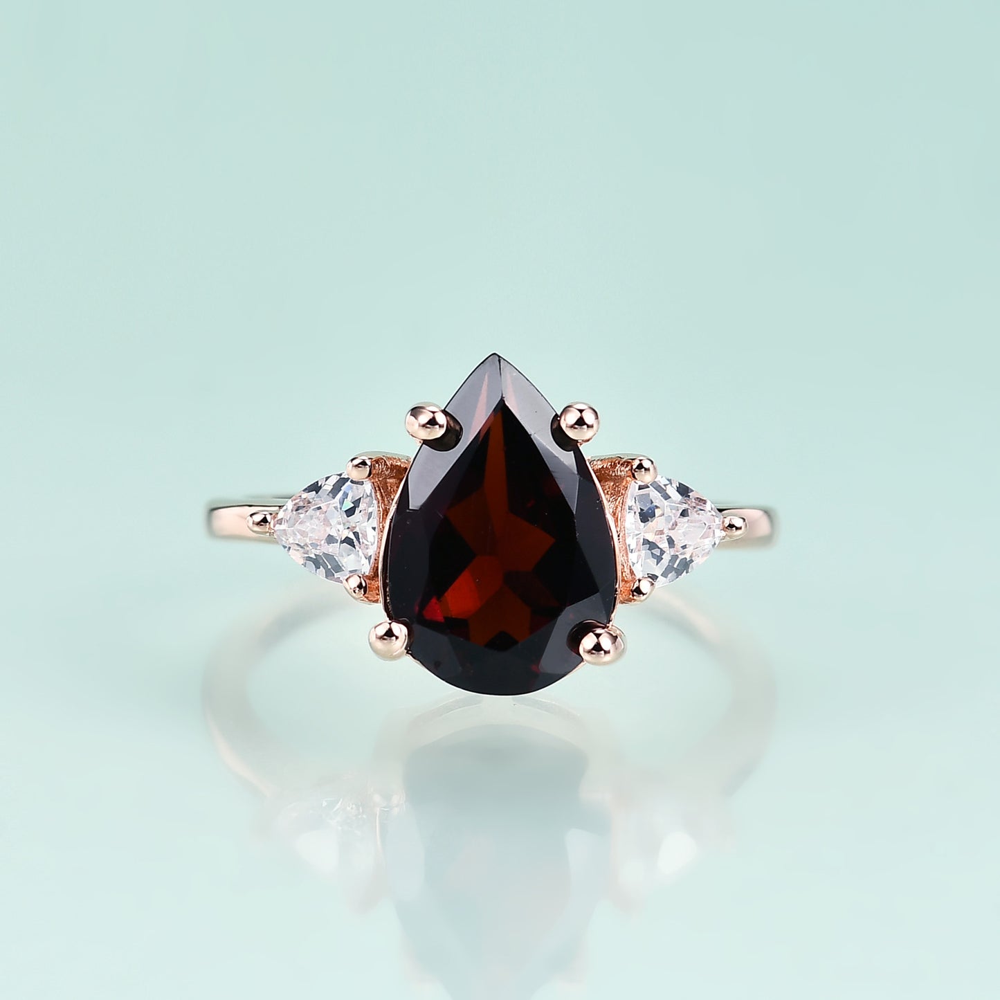 S925Silver Inlaid Natural Garnet Ring Luxurious and high-end feel8*12mm Natural Gemstone Rose Gold Ring