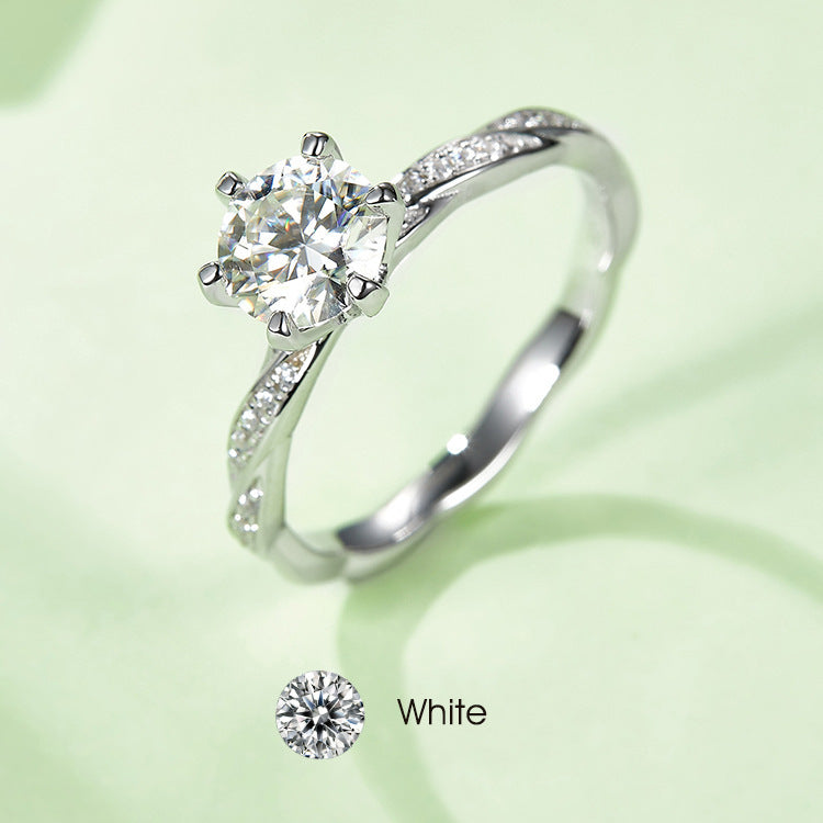 1Carat Moissanite Ring Korean Style ins Smooth Body9/10/14/18k White Gold Rose Gold Yellow Gold Ring