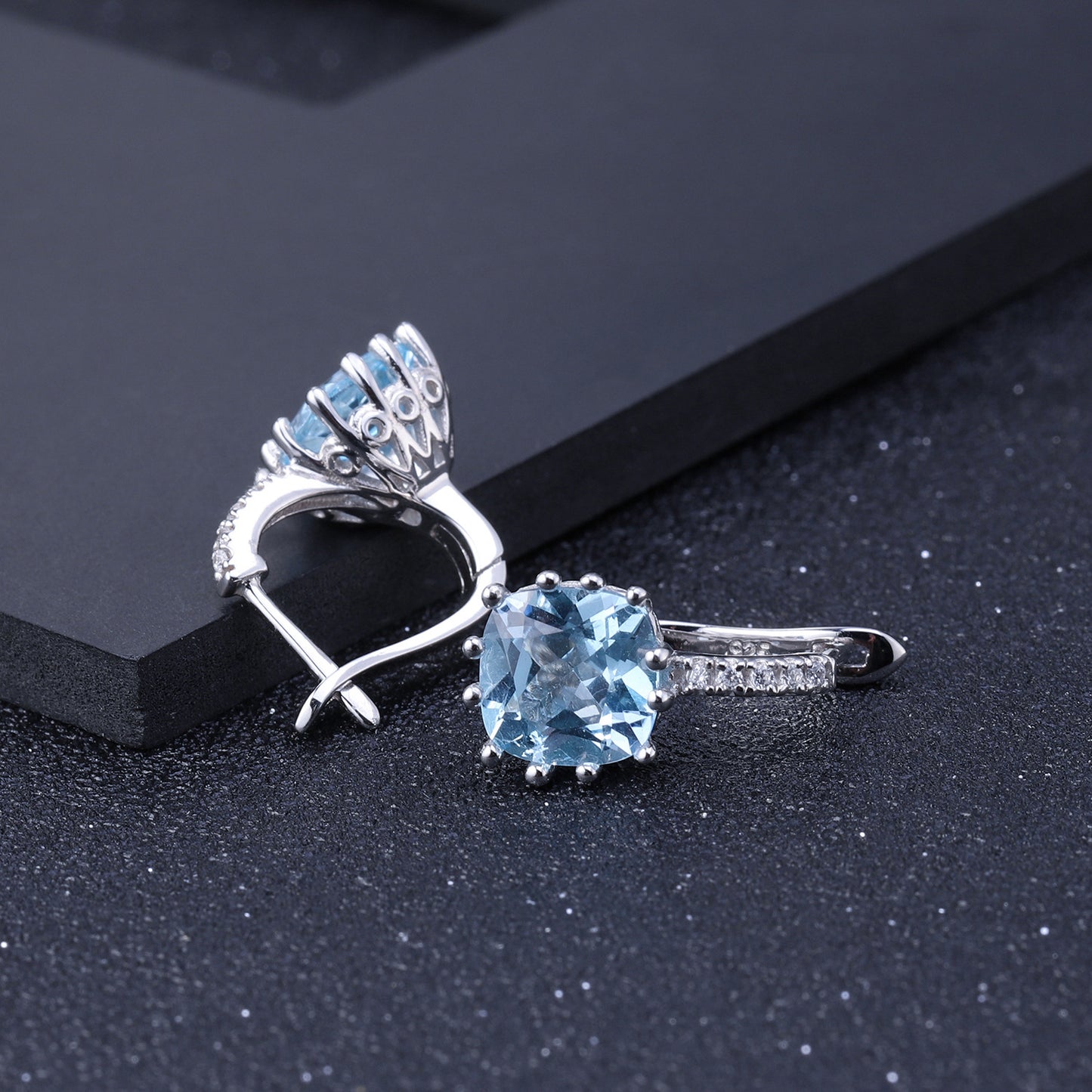 Natural Stone Earrings Vintage Fashion Inlaid Gemstone Topaz s925Silver Crystal Earrings