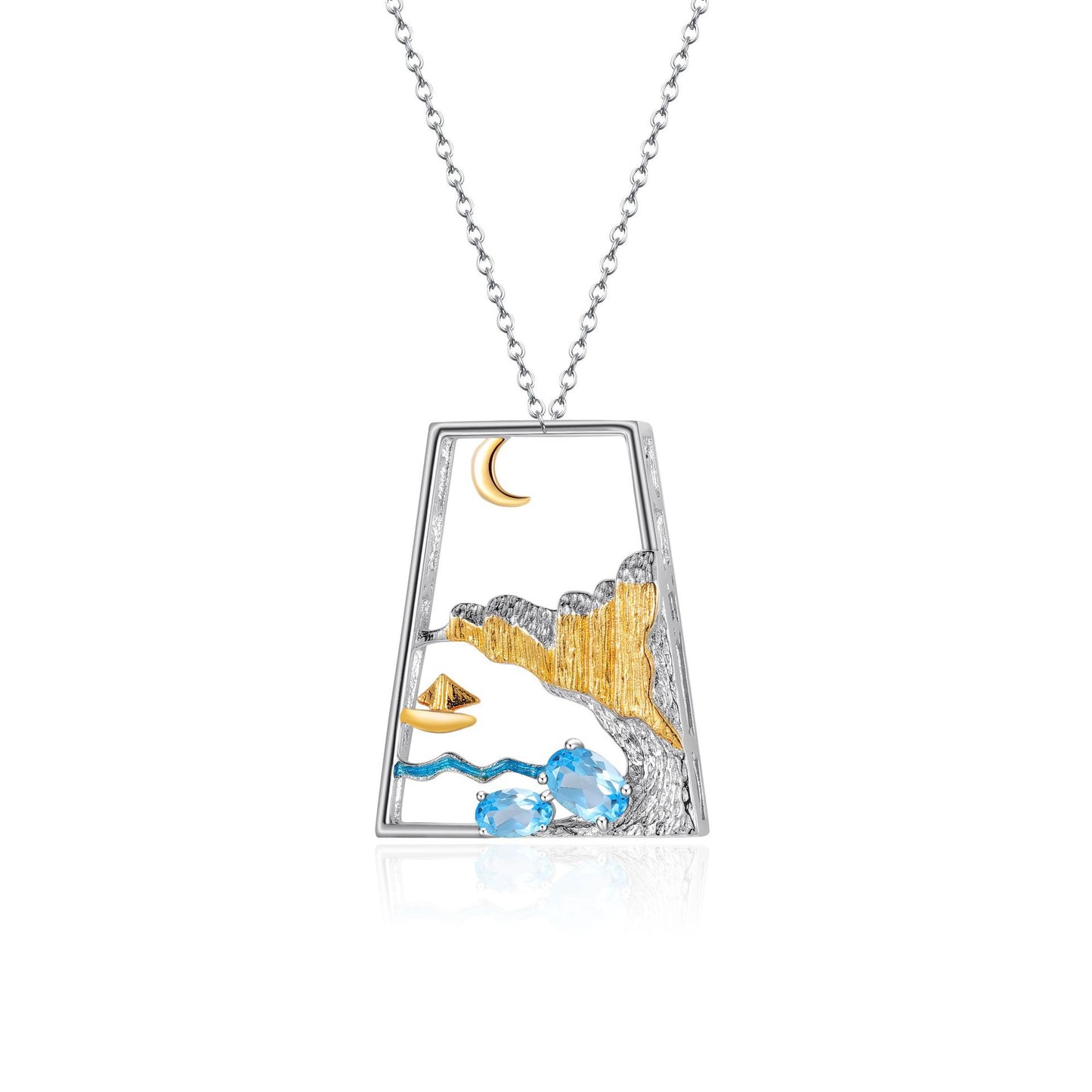 Moonlight Sparkling Full Painting Boat High Aesthetic ins Wind Pendant S925Sterling Silver Natural Gemstone Original Design Necklace